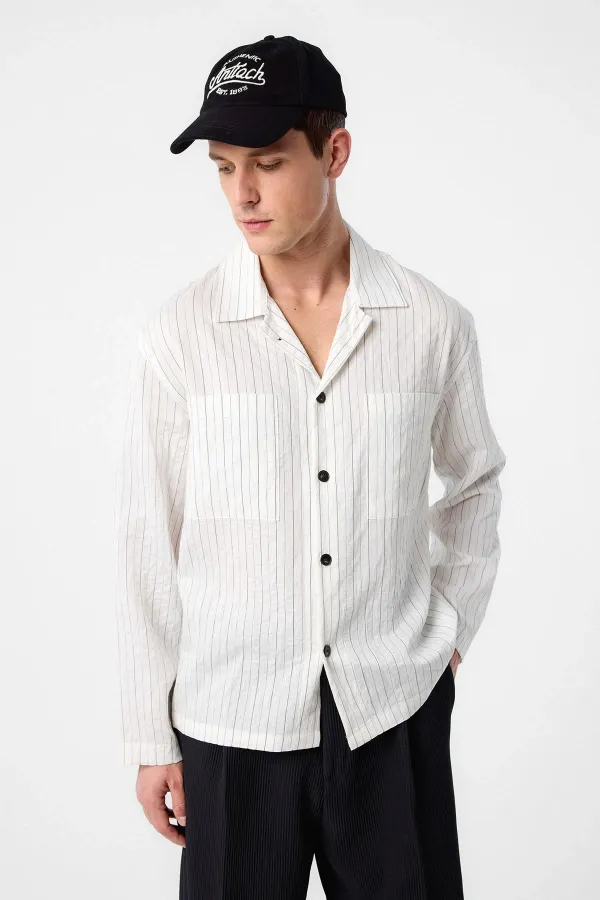 Chemise à rayures en tissu modal blanc Antioch pour homme