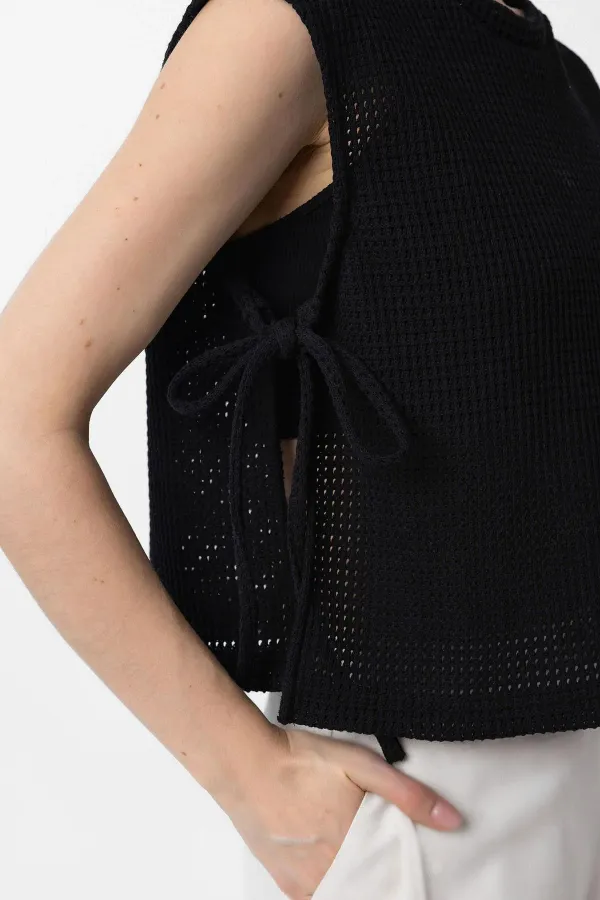 Antioch Siyah Bağcıklı Örgü Dokulu Kadın Top