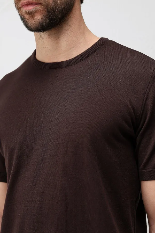 Antioch Kahve Comfort Slim Triko T-Shirt