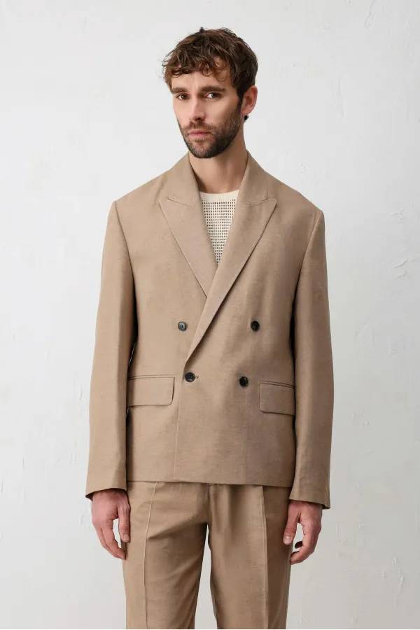 Veste blazer pour homme Antioch Mink Relax Fit en lin mélangé