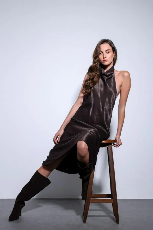 Haut dos nu en satin couleur café Antioch pour femme