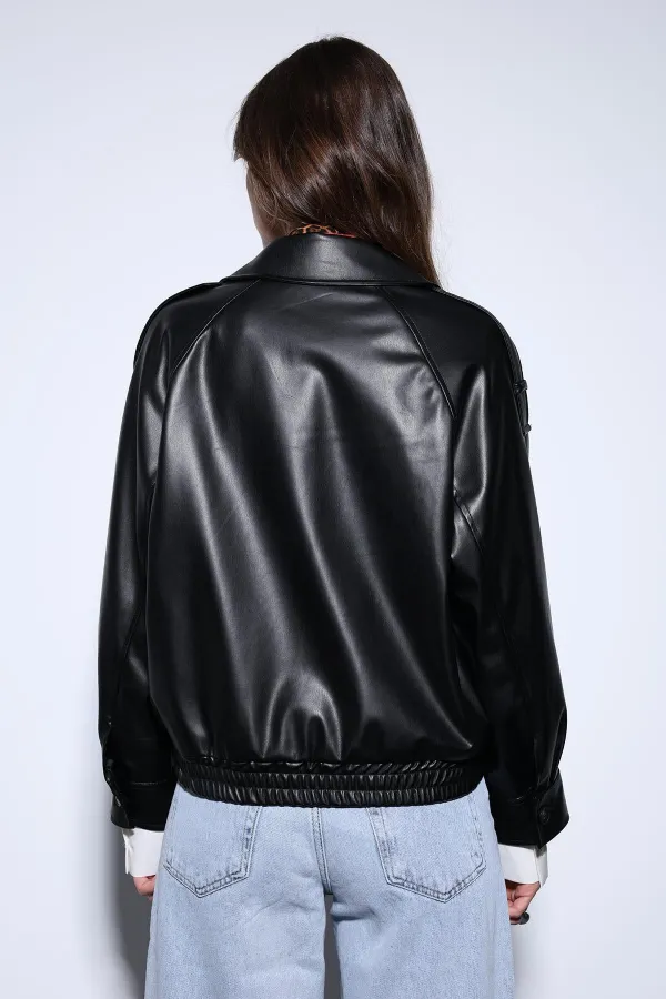 Veste bomber Antioch en similicuir noir