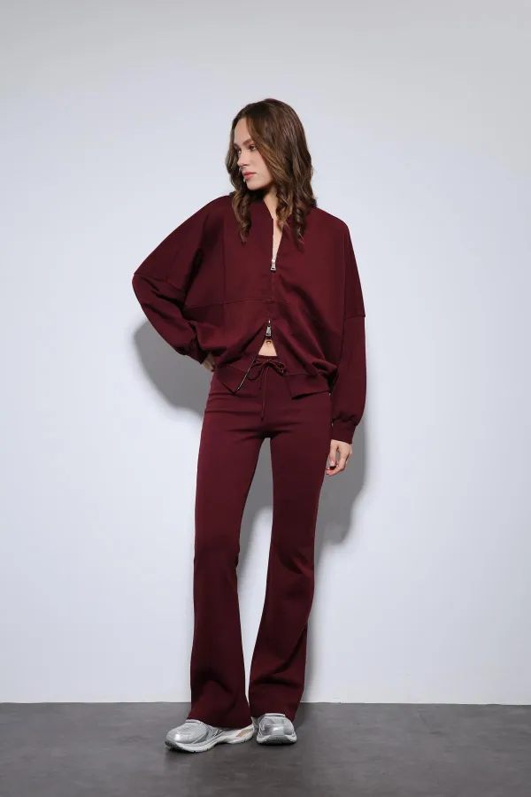 Antioch Burgundy Bomber Jacket and Flare Pants Set