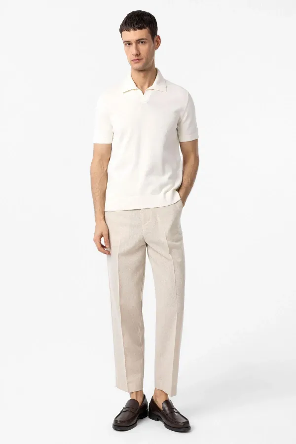 T-shirt Antioch Ecru 100% coton à col Apache en maille