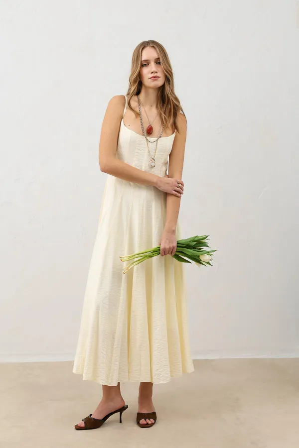 Antioch Ekru Volümlü Kadın Midi Elbise