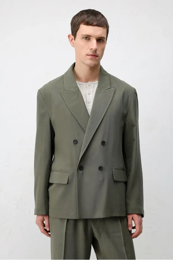Antioch Khaki Modal Blend Relaxed Fit Men's Blazer Jacket