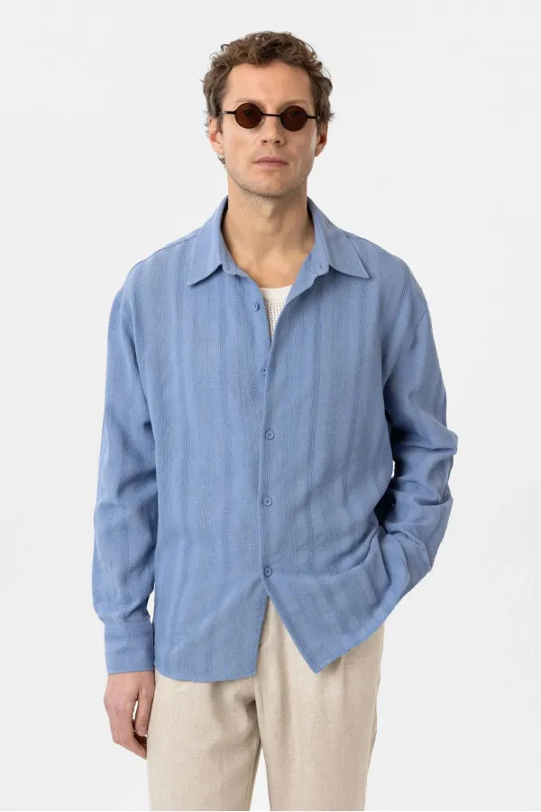 Antioch Bebe Blue Textured Jacquard Cotton Boys' Shirt