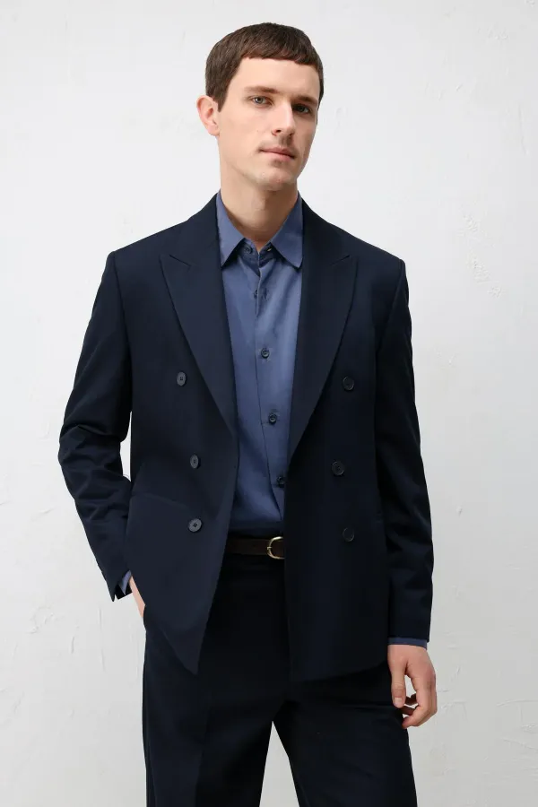 Veste blazer homme Antioch bleu marine à double boutonnage et coupe décontractée