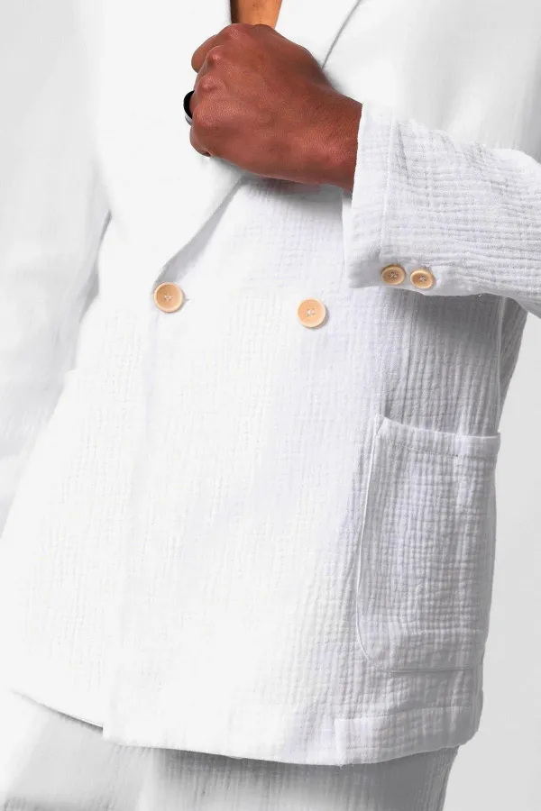 Antioch Off-White Double-Breasted Unlined Men's Blazer Jacket