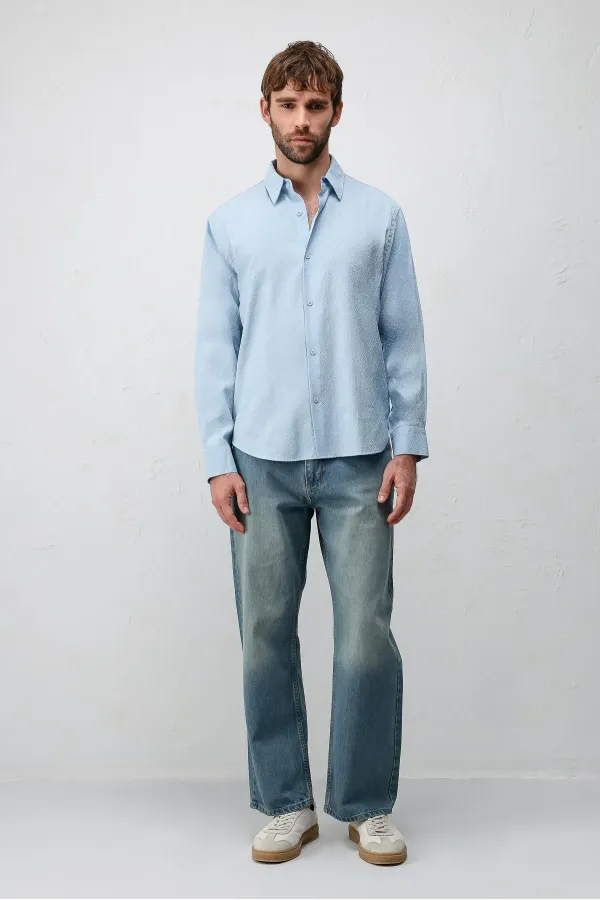 Antioch Bebe Blue Modal Blend Textured Boys' Shirt