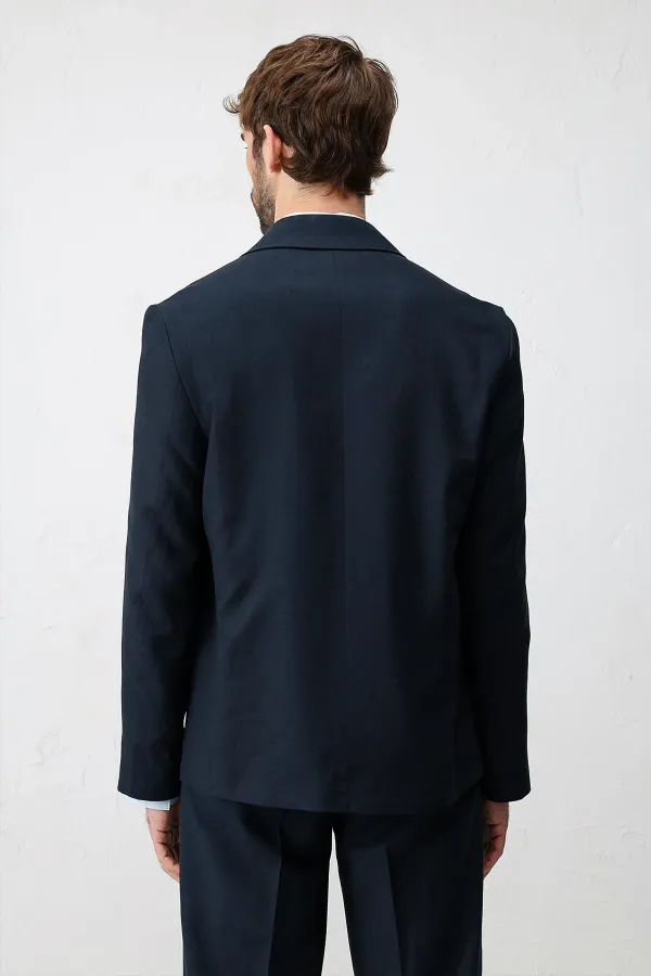 Veste blazer homme Antioch Navy Relax Fit en lin mélangé