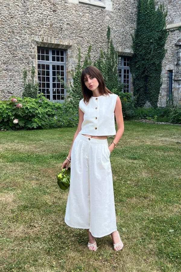 Antioch Beyaz Keten Karışımlı Kadın Yelek