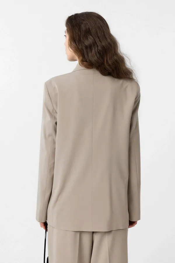 Antioch Bej Regular Fit Kruvaze Kadın Blazer Ceket