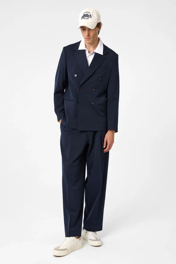 Antioch Lacivert Relax Fit Kruvaze Erkek Blazer Ceket