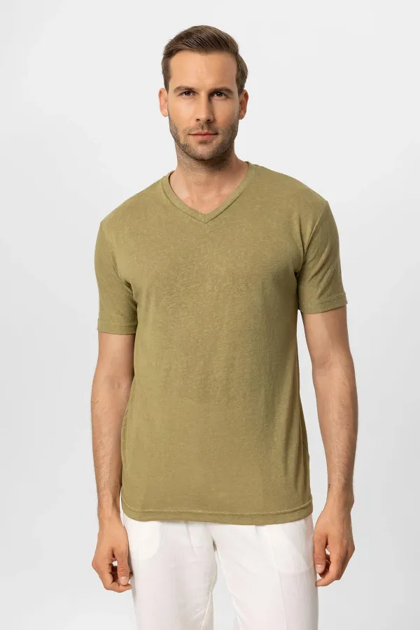 T-shirt basique pour homme Antioch Khaki à col en V