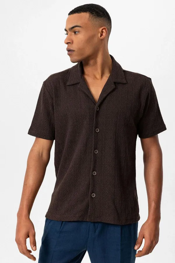 Antioch Coffee Apache Collar Knitted Pattern Men's Shirt