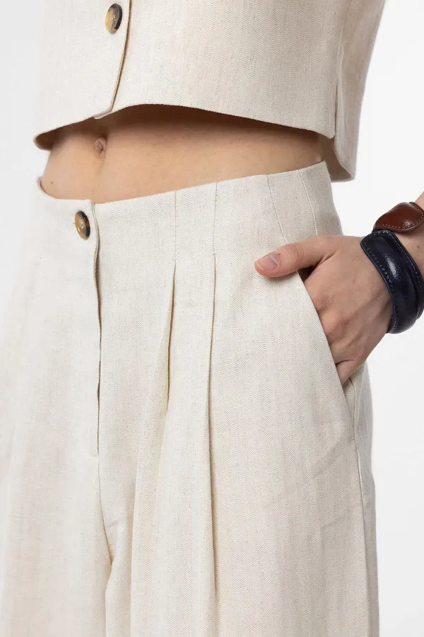 Antioch Ekru Keten Karışımlı Kadın Culotte Pantolon