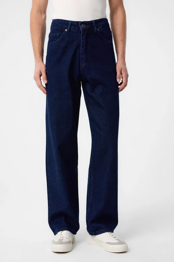 Jean Antioch bleu marine foncé, taille haute, coupe décontractée pour homme