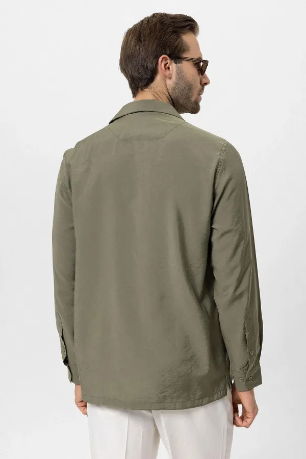 Antioch Khaki Apache Collar Long-Sleeved Men's Shirt