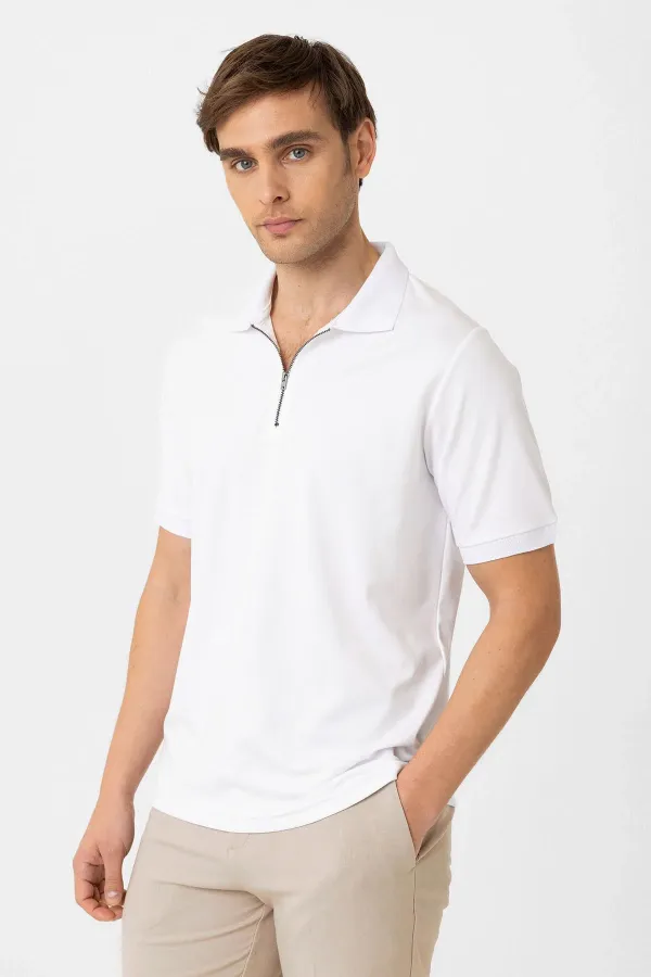 Antioch Beyaz Fermuarlı Regular Fit Erkek T-Shirt