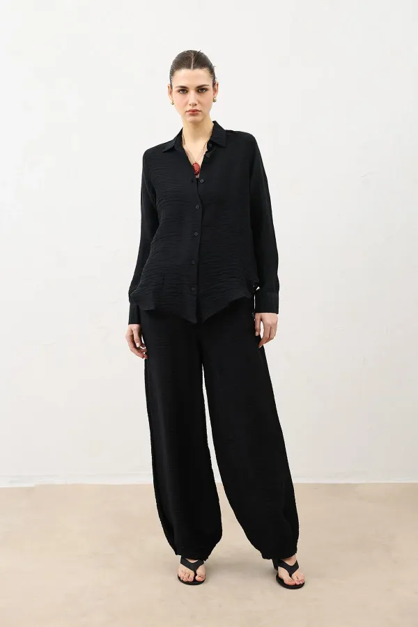 Antioch Siyah Dökümlü Müslin Kadın Gömlek