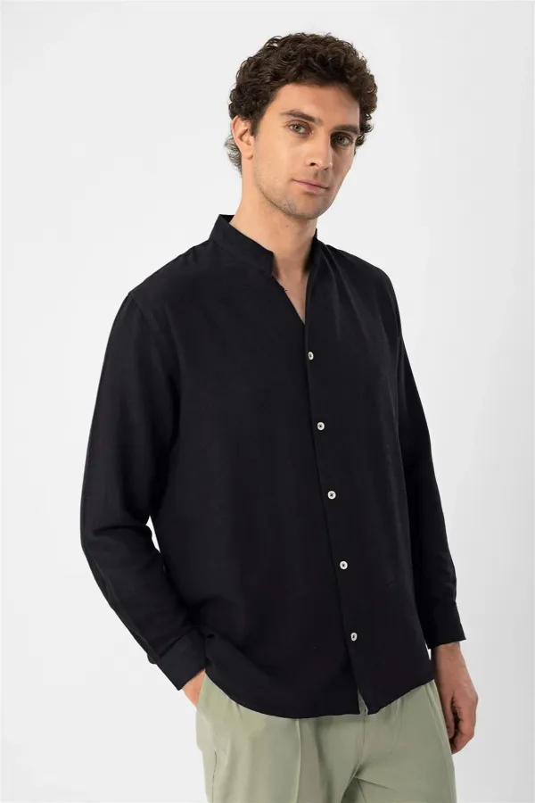 Antioch Black Mandarin Collar Long-Sleeve Men's Shirt