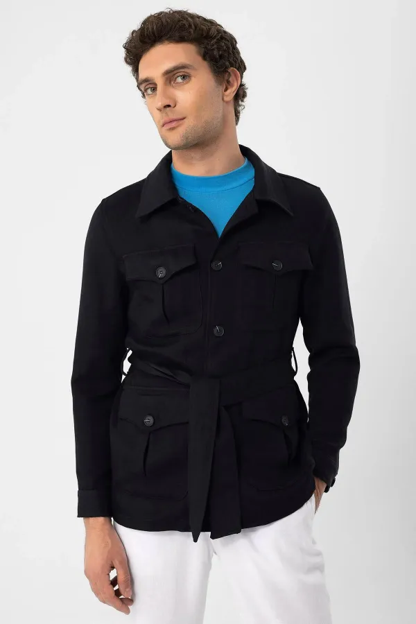 Veste de saison en lin pour homme Antioch Black Belted