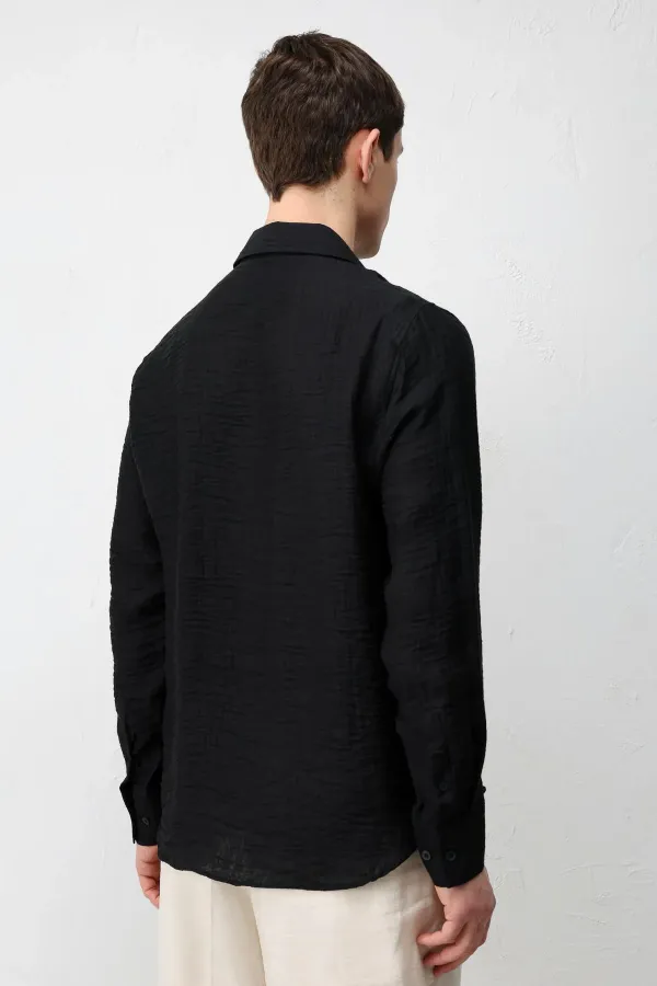 Antioch Siyah Crinkled Relax Fit Erkek Gömlek