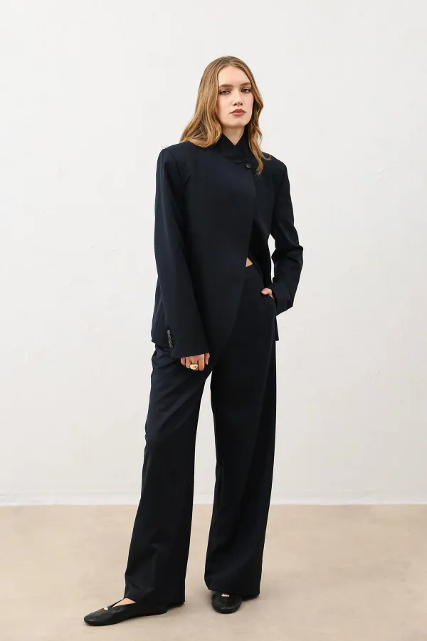 Antioch Lacivert Dik Yaka Kadın Blazer Ceket