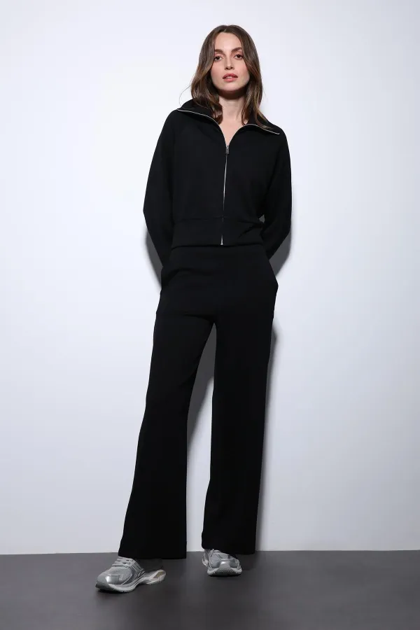 Antioch Siyah Fermuarlı Kadın Eşofman Takım