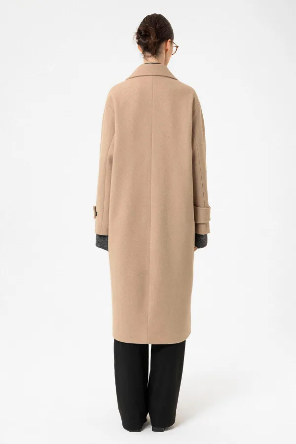 Antioch Bej Kadın Yumuşak Dokulu Oversize Kruvaze Kaban