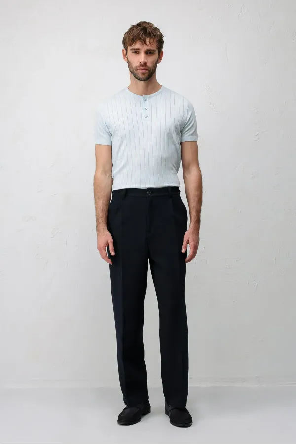 Antioch Lacivert Pileli Relaxed Fit Erkek Pantolon