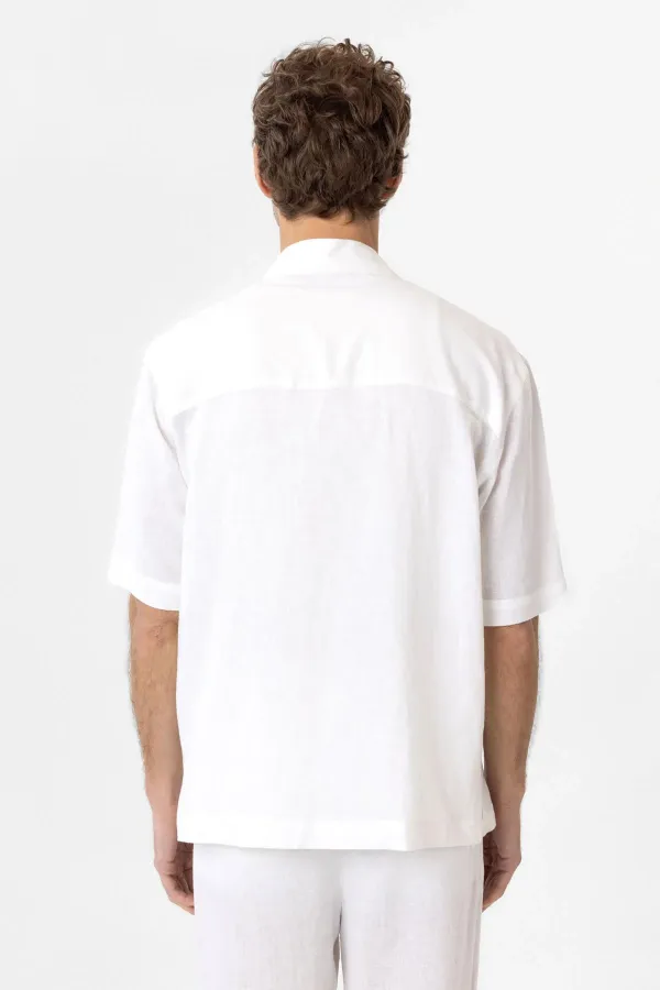 Antioch White Linen Blend Short-Sleeved Men's Shirt