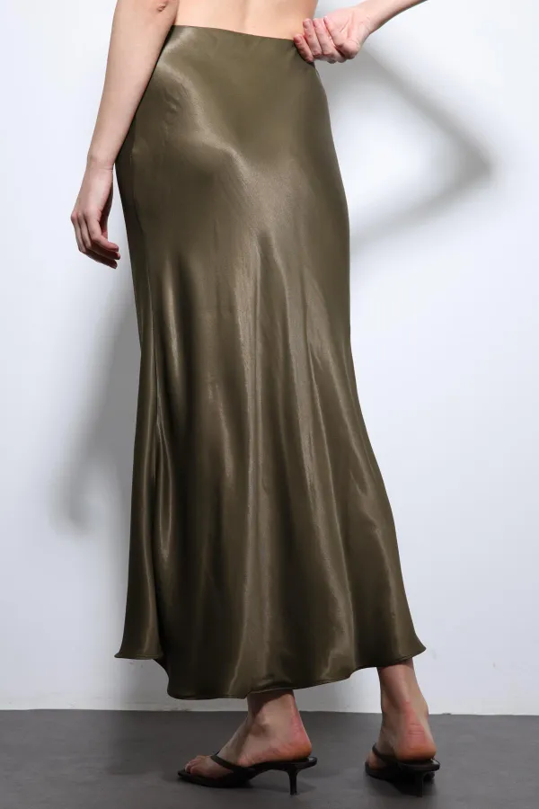 Jupe midi en satin kaki Antioch
