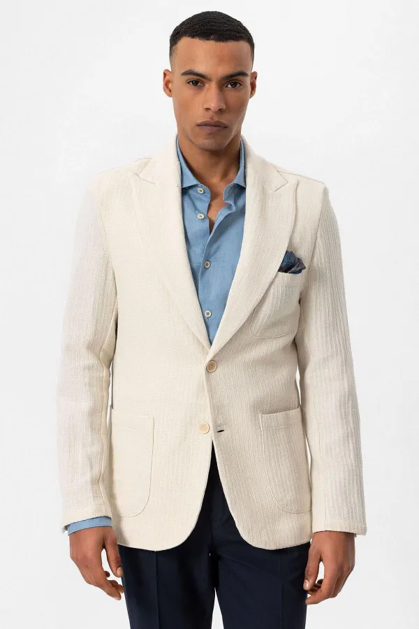 Antioch Beige Unlined Men's Blazer Jacket with Patch Pockets