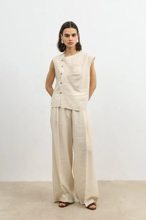 Antioch Taş Lyocell Karışımlı Düğmeli Kadın Top