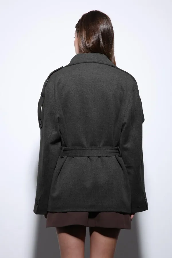 Antioch Anthracite Stand-Neck Double-Breasted Women's Coat