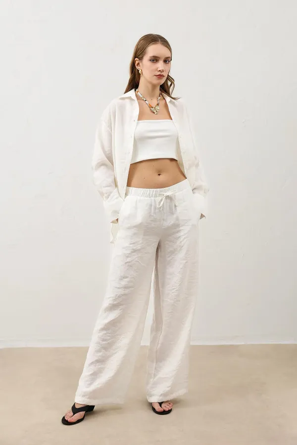 Antioch Ekru Dökümlü Oversize Kadın Gömlek