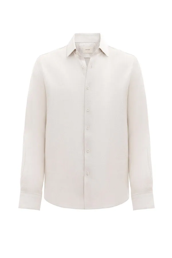 Antioch Bej 100% Keten Comfort Fit Erkek Gömlek