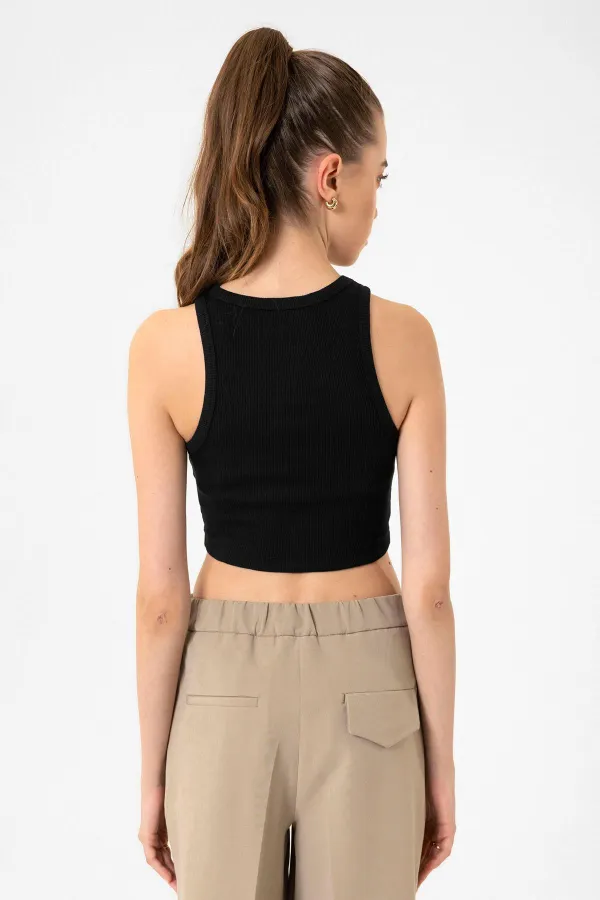 Débardeur court côtelé noir Antioch pour femme