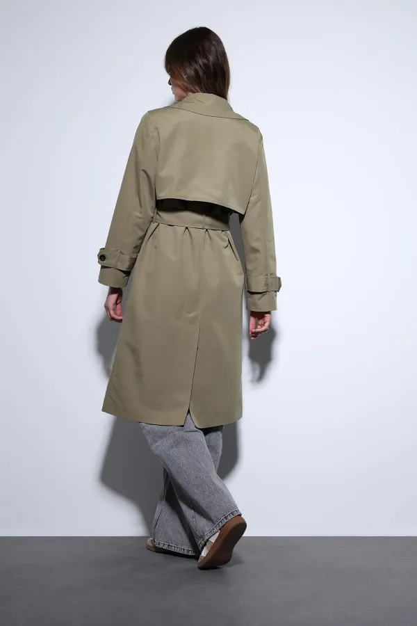 Trench-coat Antioch kaki croisé à ceinture pour femme