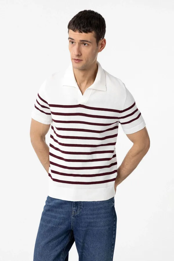 T-shirt à col polo rayé Antioch rouge bordeaux et écru pour homme