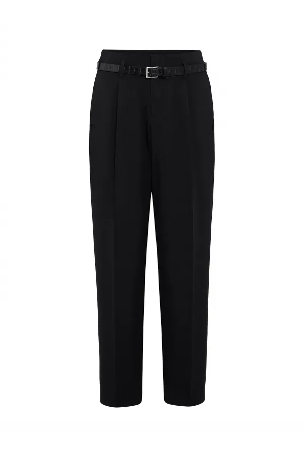 Antioch Siyah Yüksek Bel Pilili Kadın Pantolon