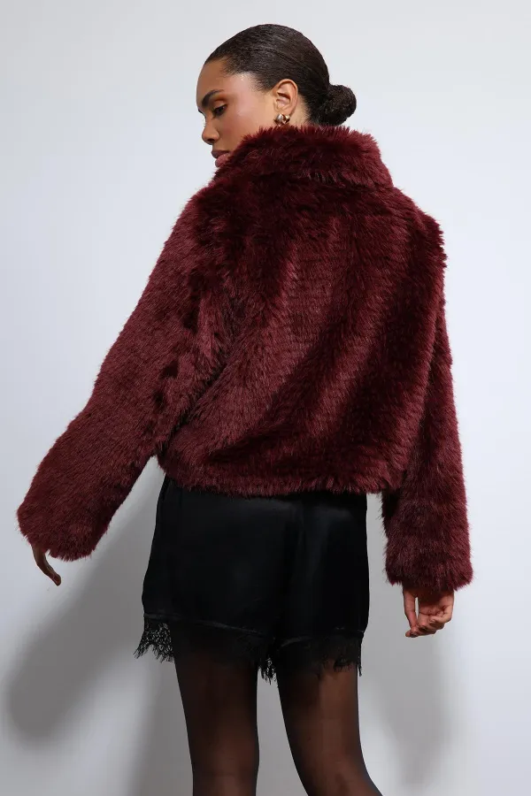 Antioch Bordo Peluş Görünümlü Mont