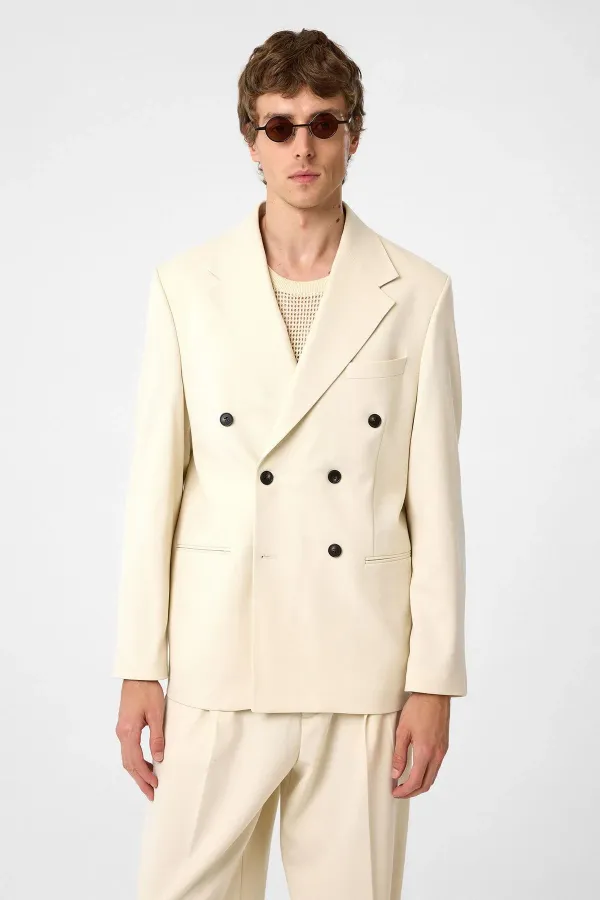 Antioch Ekru Relax Fit Kruvaze Erkek Blazer Ceket