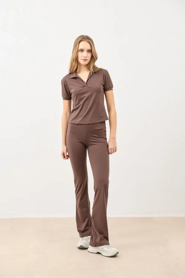 Antioch Kahve Polo Yaka Kadın T-Shirt