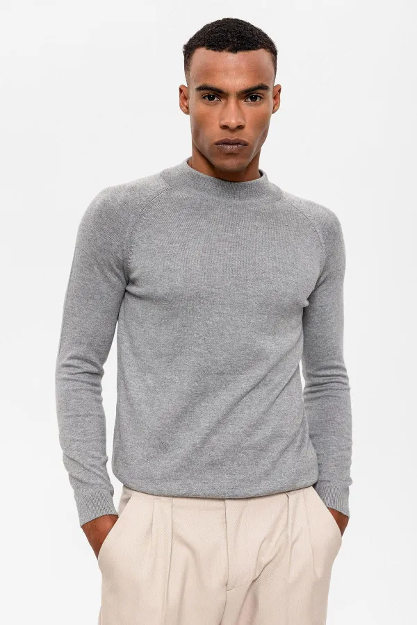 Pull en maille pour homme Antioch Grey Melange à col roulé semi-roulé
