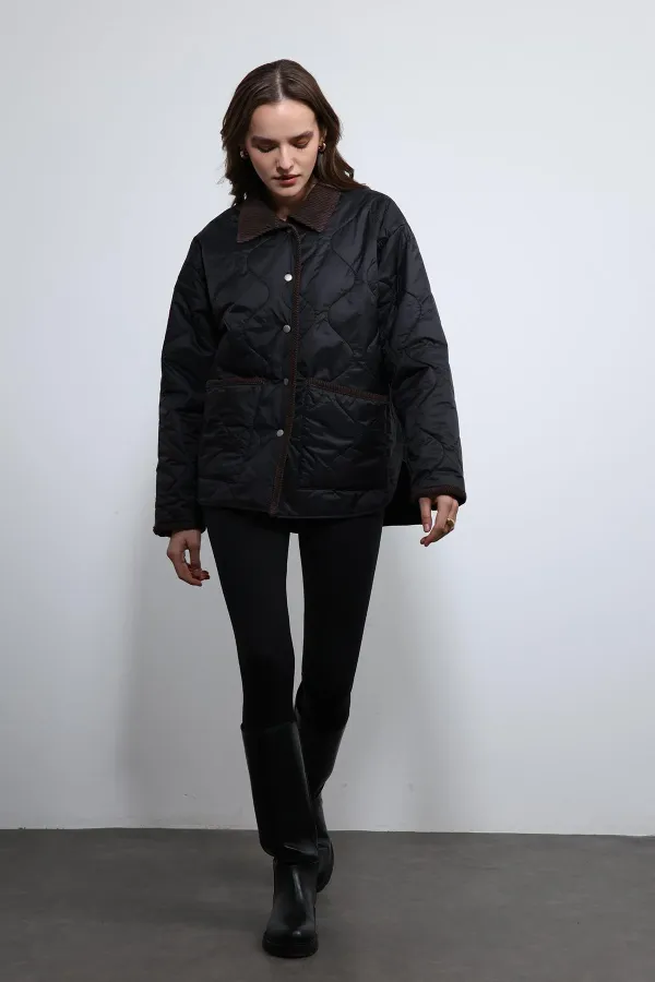 Antioch Siyah Kontrast Yaka Desenli Mont