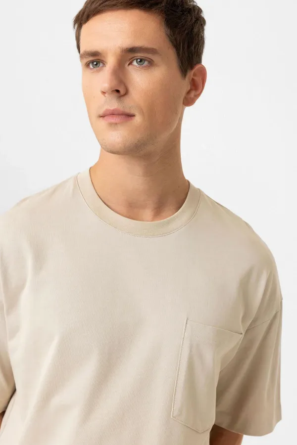 Antioch Beige Relaxed Basic Men's T-Shirt