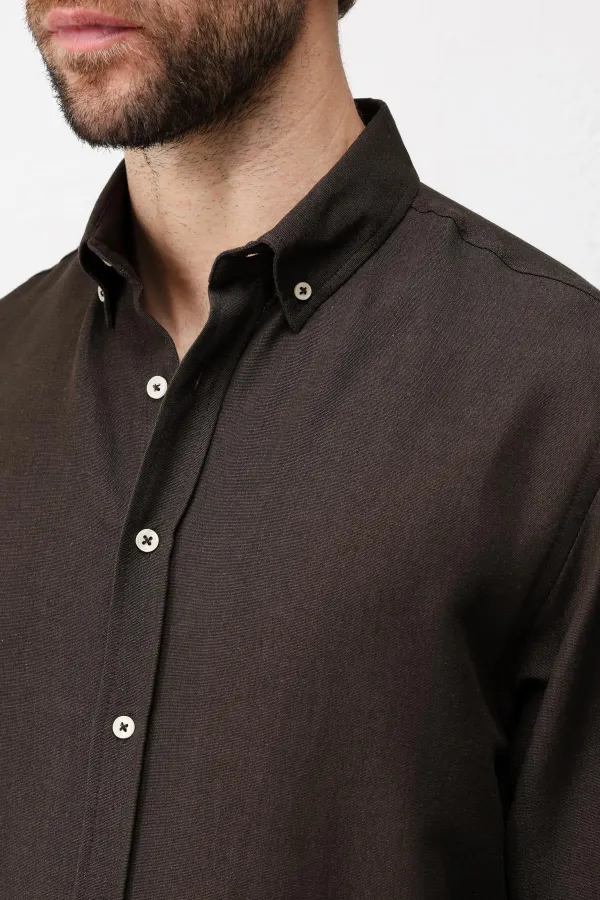 Antioch Dark Brown Linen Blend Relaxed Fit Men's Shirt